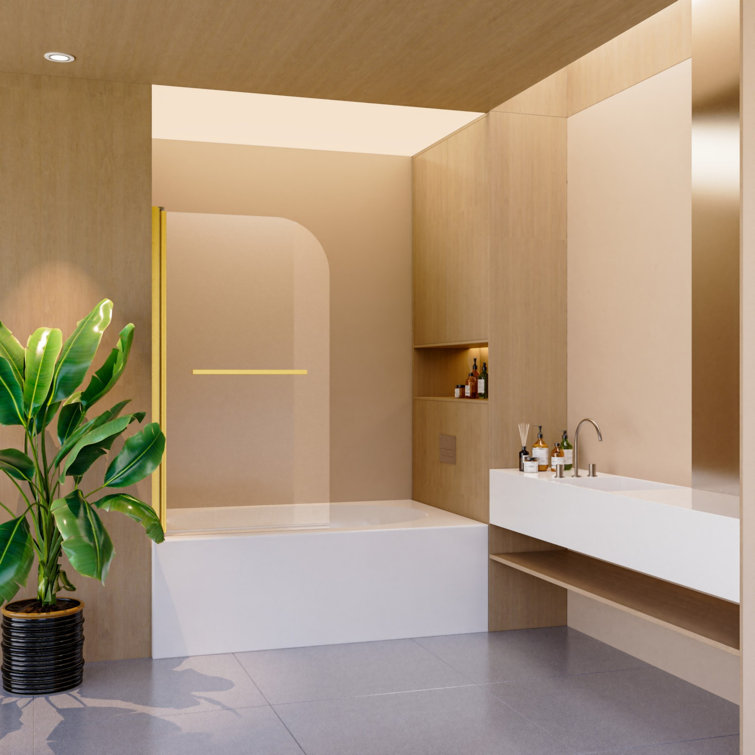 31"W x 55"H Brushed Gold Frameless Tempered Glass Bathtub Door