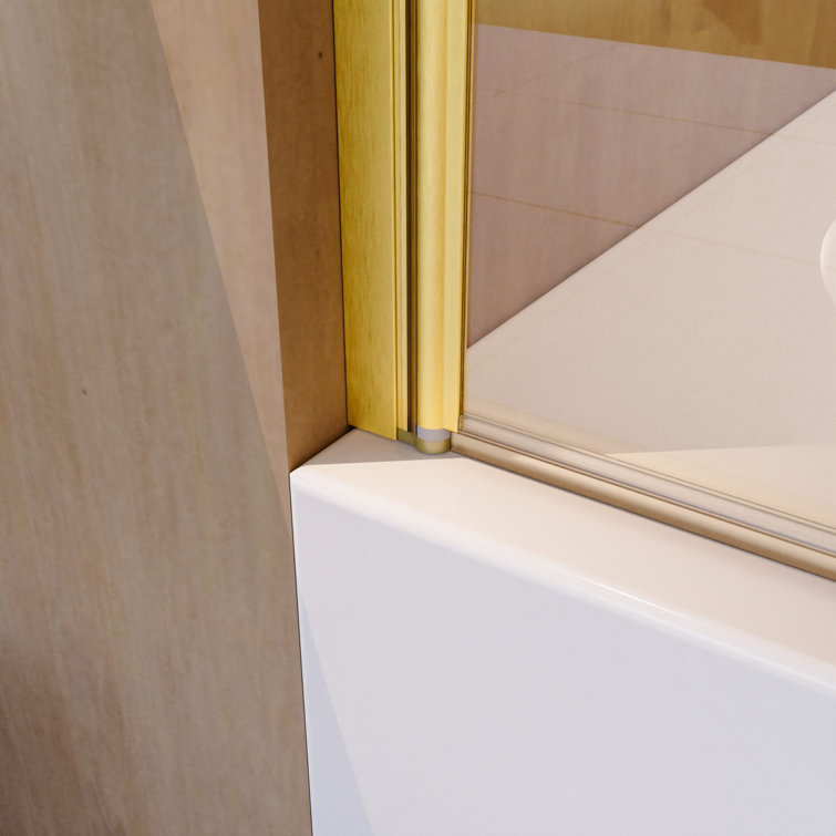 31"W x 55"H Brushed Gold Frameless Tempered Glass Bathtub Door
