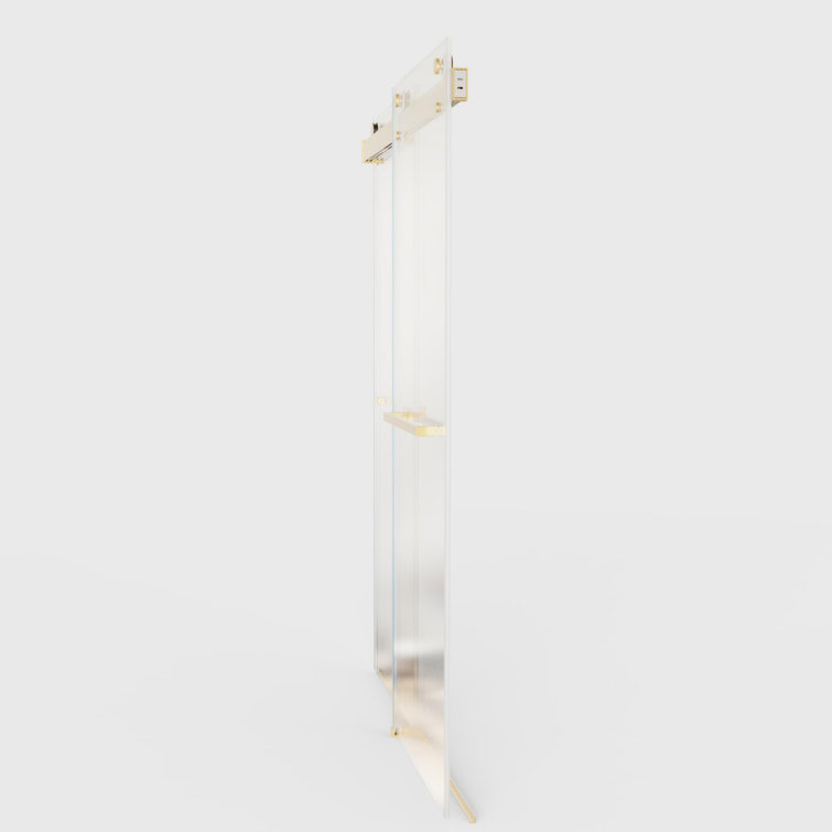 Brushed Gold Frameless Double Sliding Shower Door with Clear Glass