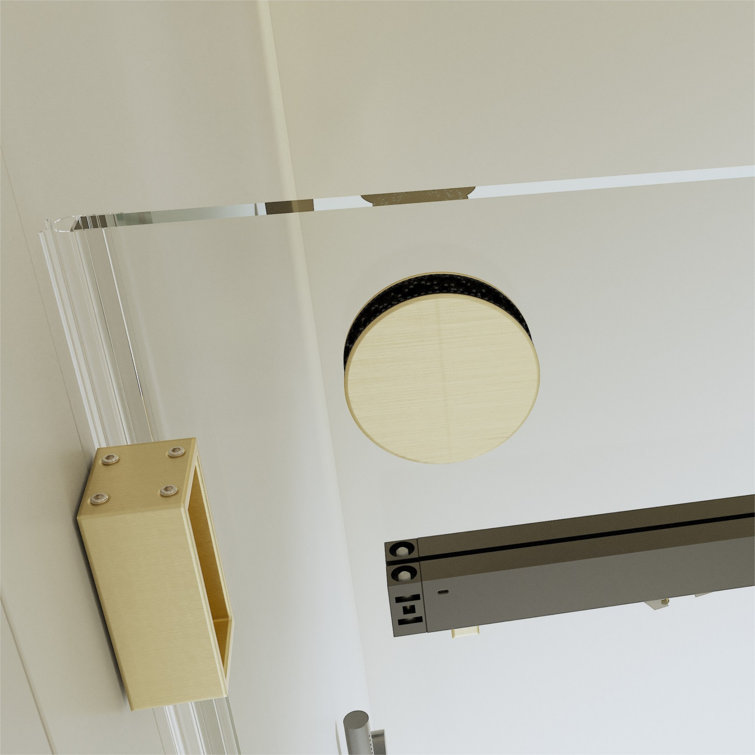 Brushed Gold Frameless Double Sliding Shower Door with Clear Glass