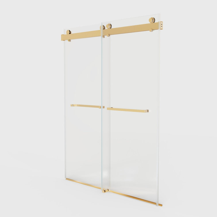 Brushed Gold Frameless Double Sliding Shower Door with Clear Glass