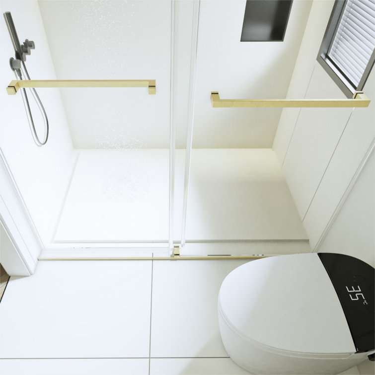 Brushed Gold Frameless Double Sliding Shower Door with Clear Glass
