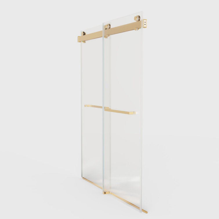 Brushed Gold Frameless Double Sliding Shower Door with Clear Glass