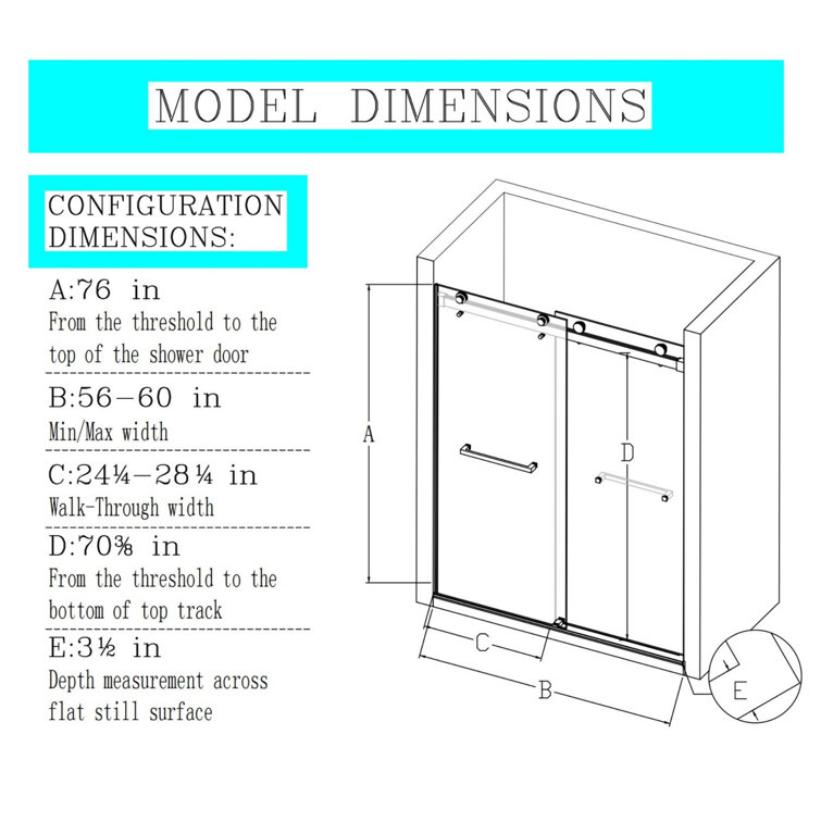 60" W x 76" H Brushed Nickel Frameless Sliding Shower Door