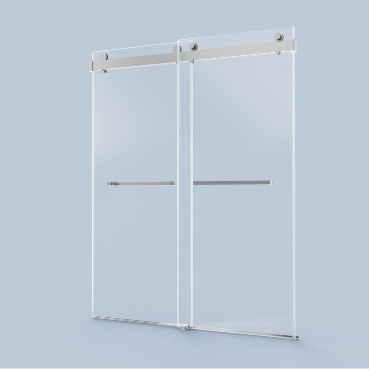 60" W x 76" H Brushed Nickel Frameless Sliding Shower Door