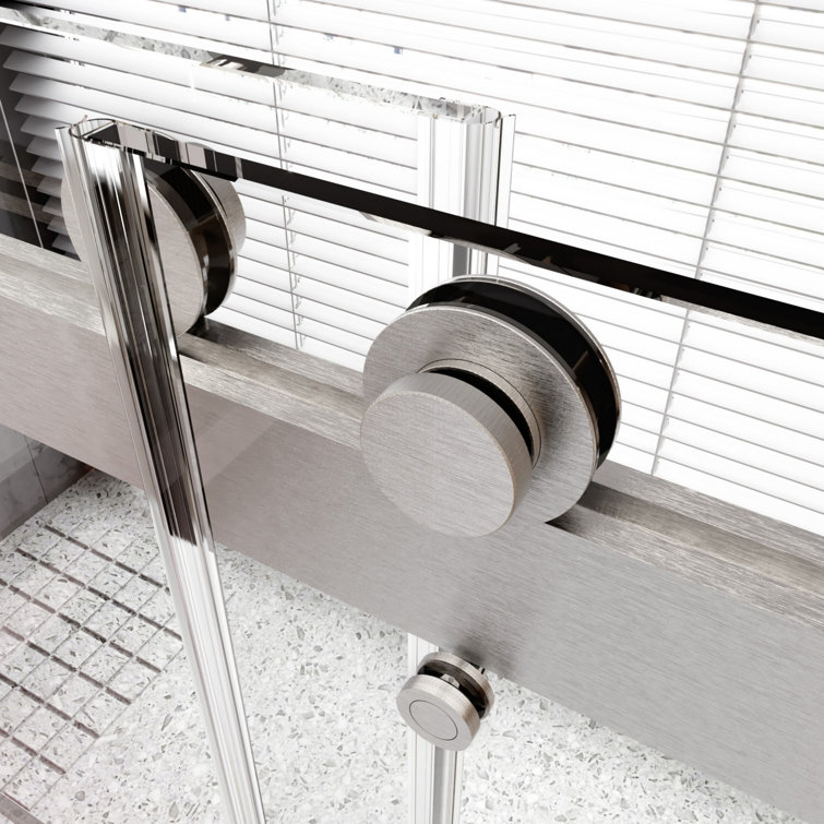 60" W x 76" H Brushed Nickel Frameless Sliding Shower Door