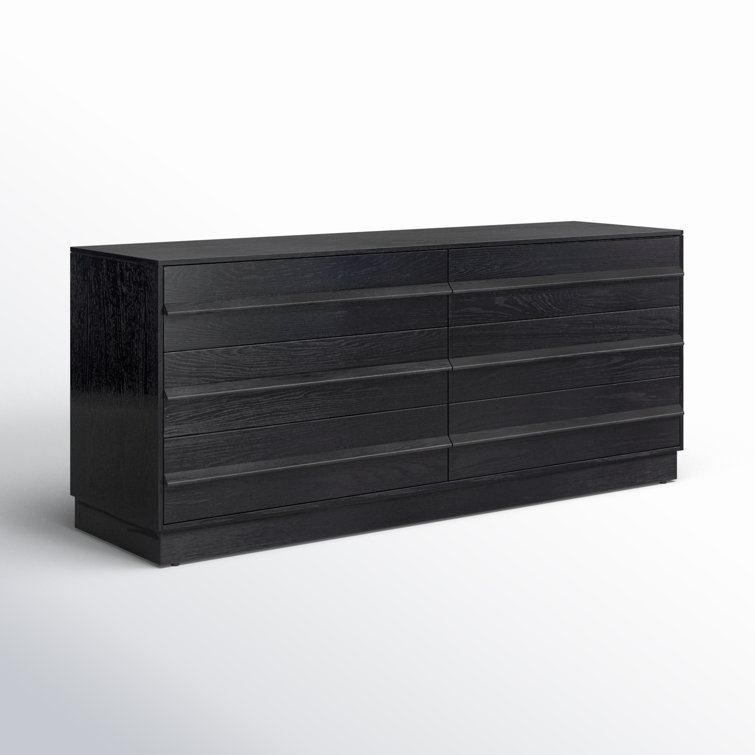 Deirdra Sleek Black Oak Veneer 6-Drawer Dresser with Seamless Handles