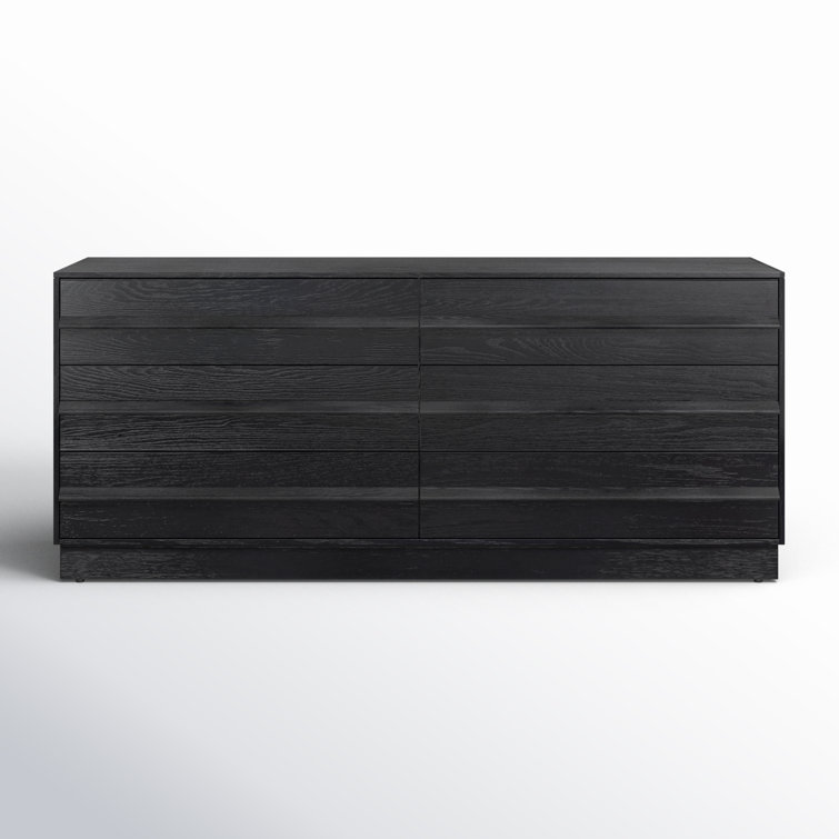 Deirdra Sleek Black Oak Veneer 6-Drawer Dresser with Seamless Handles