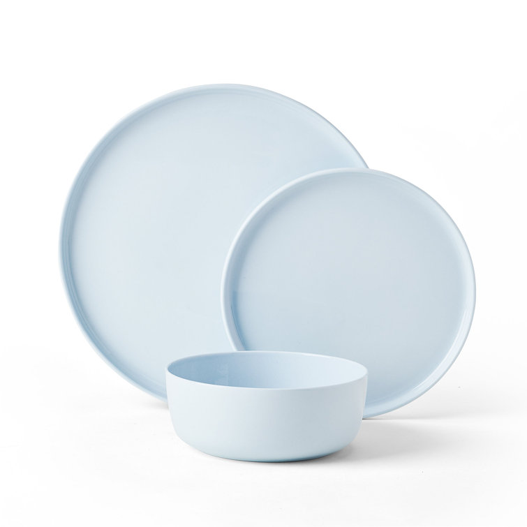 Misty Blue and White Porcelain 12-Piece Dinnerware Set, Service for 4