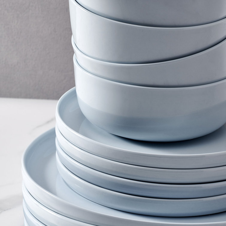 Misty Blue and White Porcelain 12-Piece Dinnerware Set, Service for 4