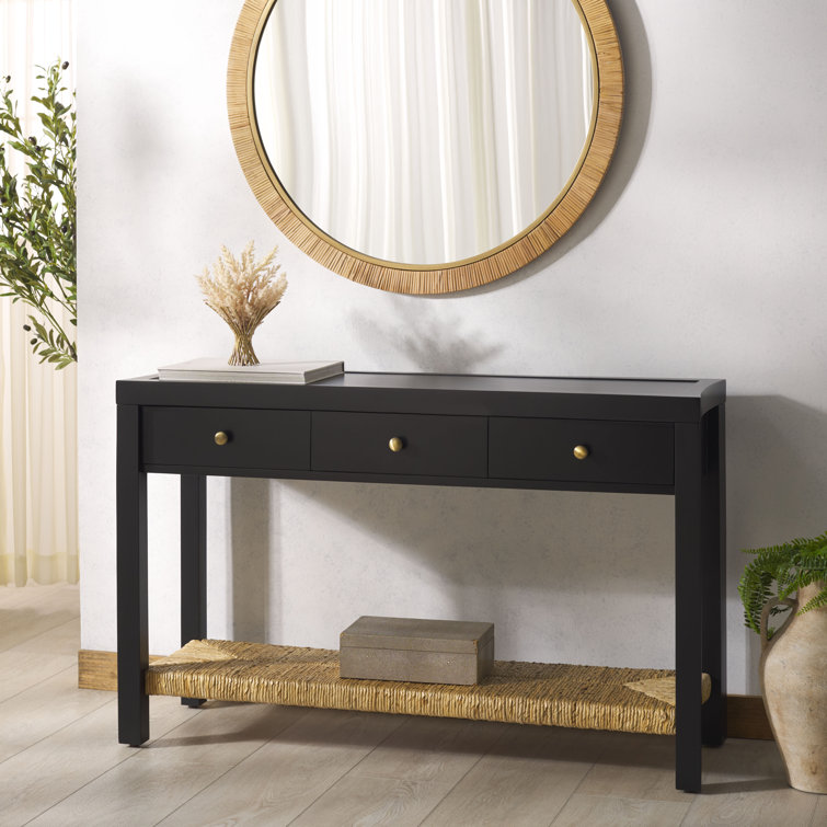 Black Mahogany and Banana Stem Console Table with Storage Shelf