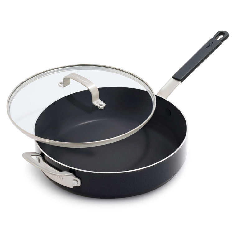 Professional Grade Black Aluminum Nonstick Sauté Pan with Lid, 4.5QT