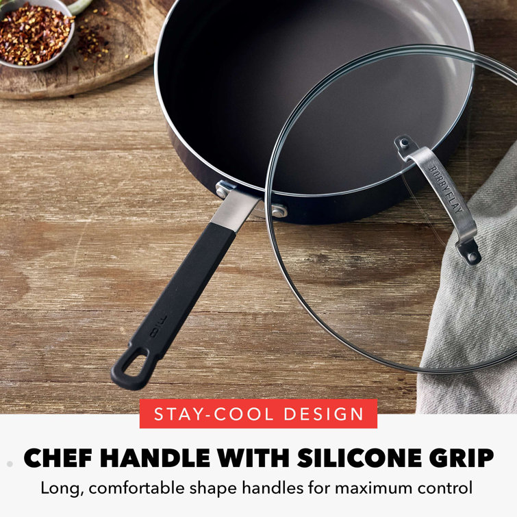 Professional Grade Black Aluminum Nonstick Sauté Pan with Lid, 4.5QT