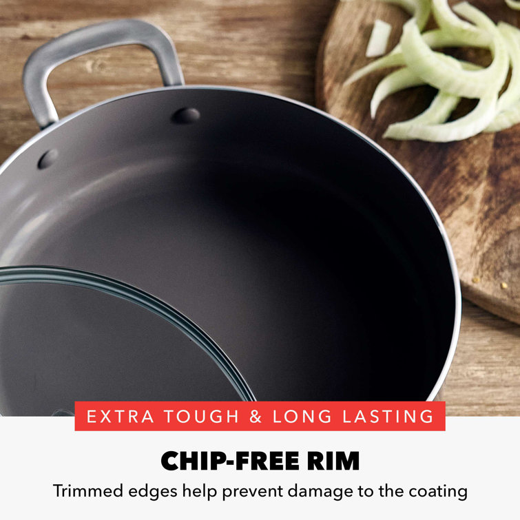 Professional Grade Black Aluminum Nonstick Sauté Pan with Lid, 4.5QT