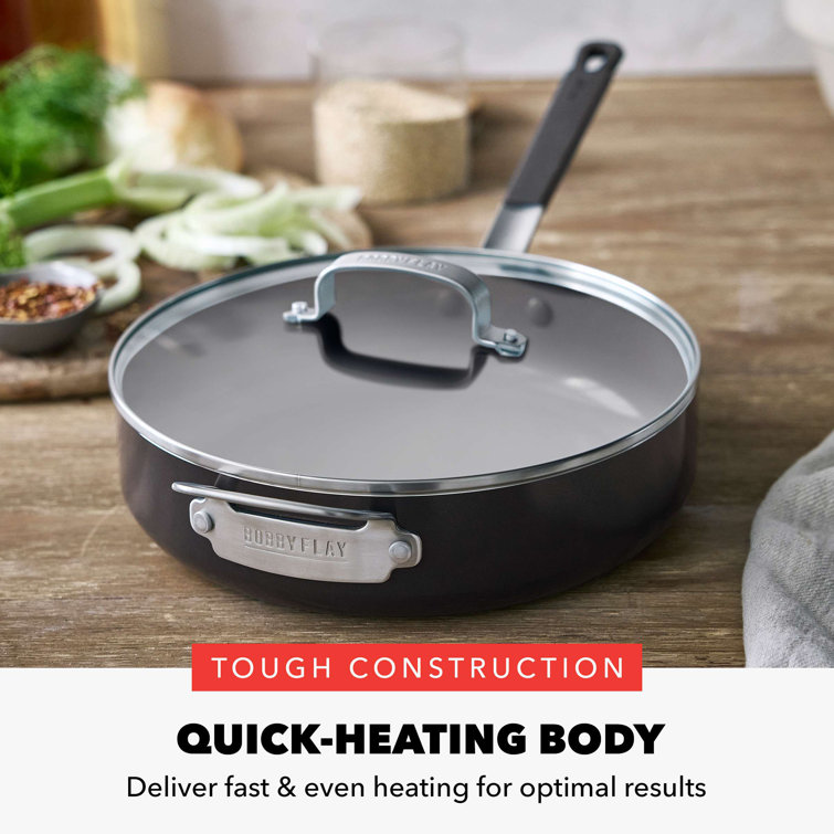 Professional Grade Black Aluminum Nonstick Sauté Pan with Lid, 4.5QT