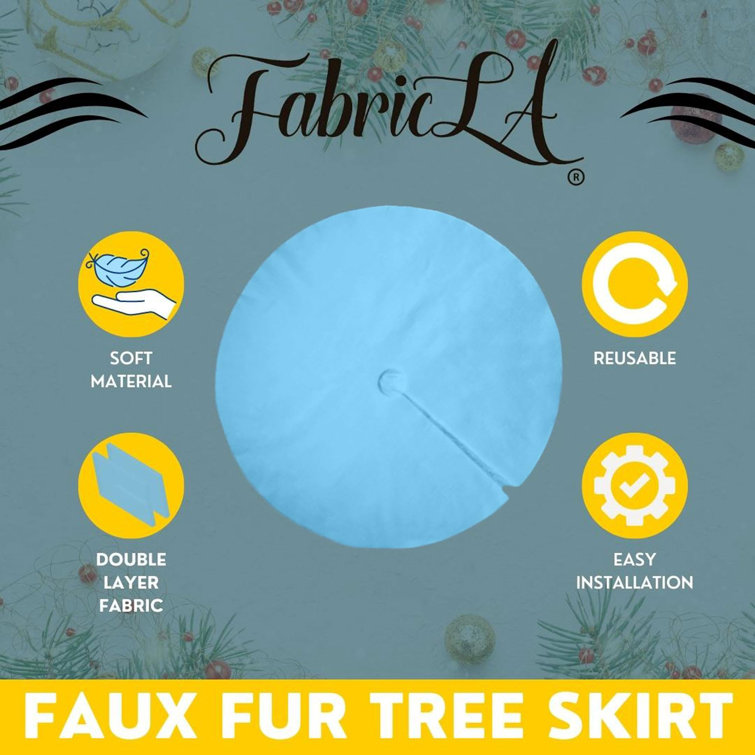 Baby Blue Faux Fur Christmas Tree Skirt, 36-inch Diameter