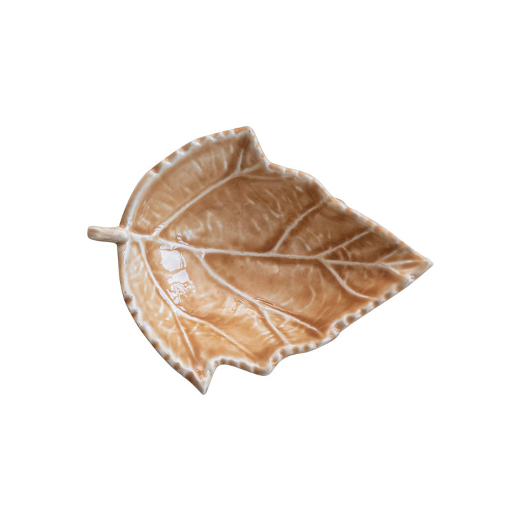Small Brown Enameled Aluminum Leaf Shaped Dish