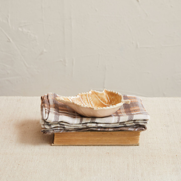 Small Brown Enameled Aluminum Leaf Shaped Dish