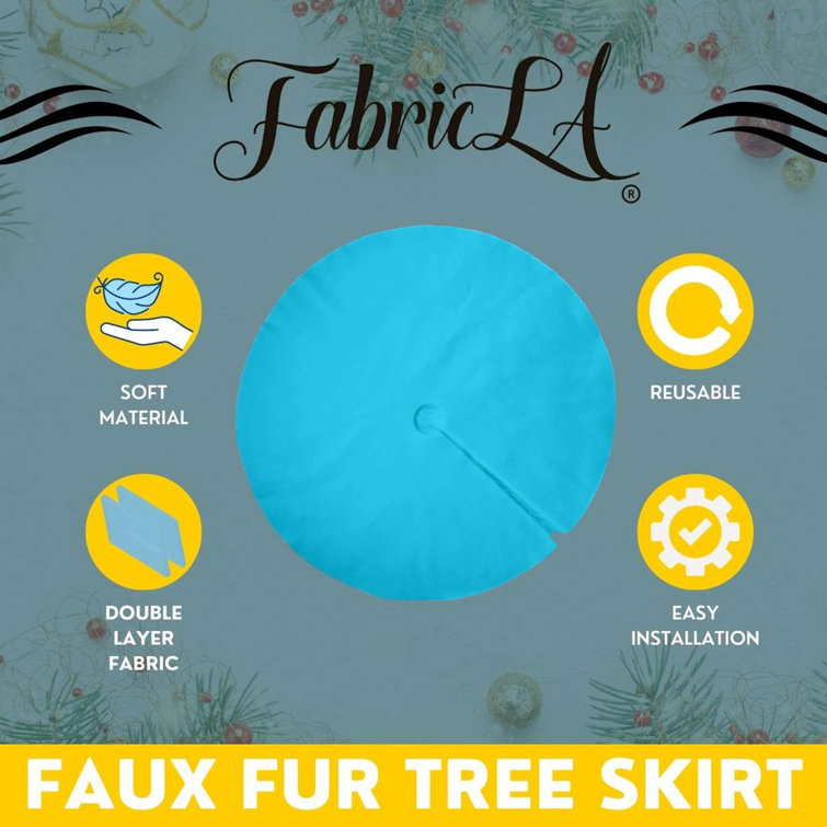 Turquoise Faux Fur Plush Christmas Tree Skirt, 30 Inches