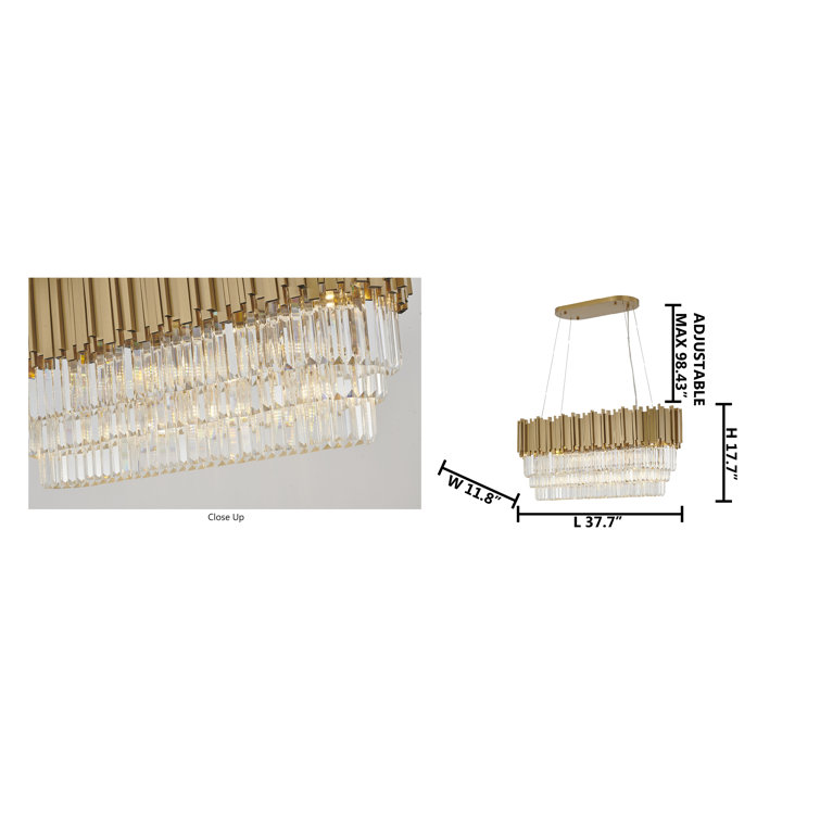 Bethel International 37.7" Gold Stainless Steel Chandelier with Clear Crystal Accents