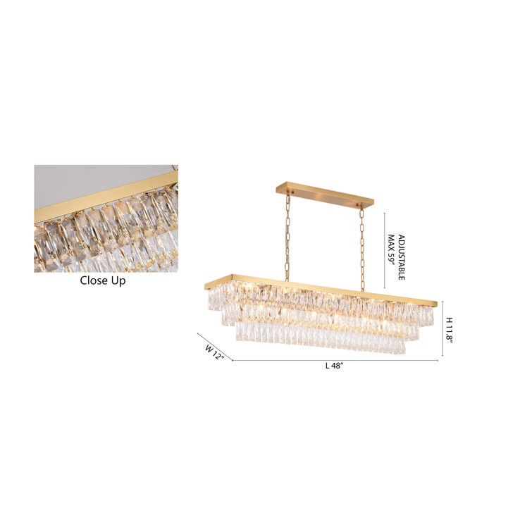 Gold Metal Rectangular Chandelier with Clear Crystal Accents