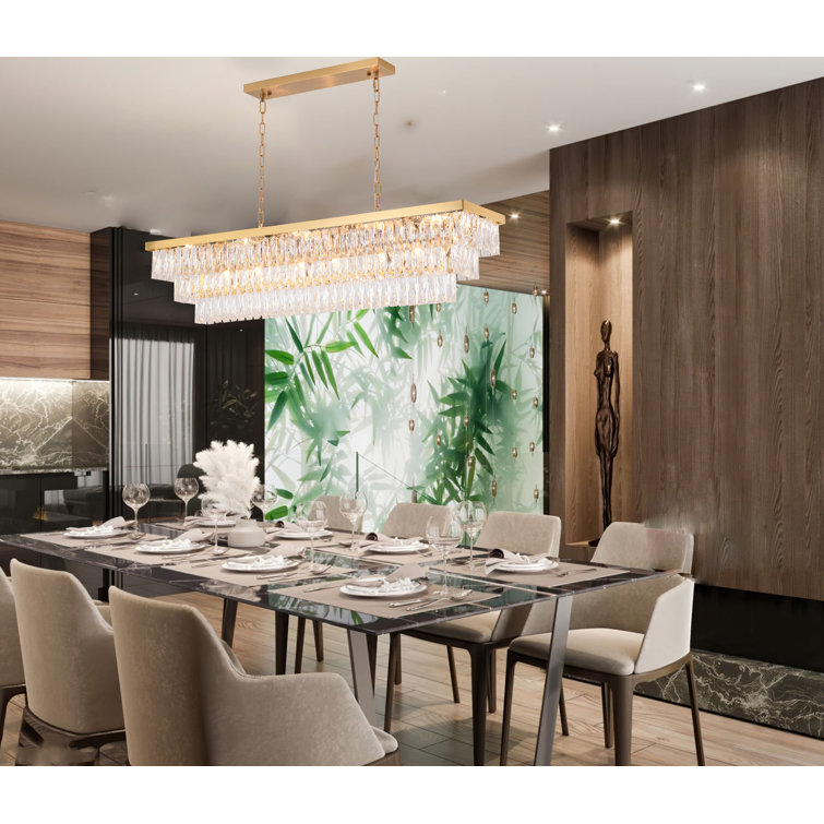Gold Metal Rectangular Chandelier with Clear Crystal Accents