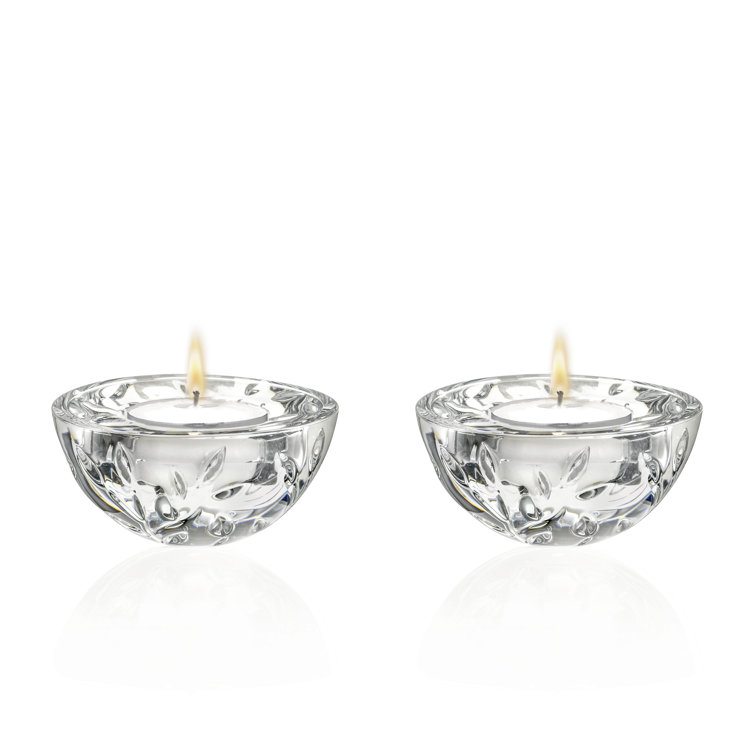 Clear Glass Leaf Design Tea Light Candle Holders, Set of 2