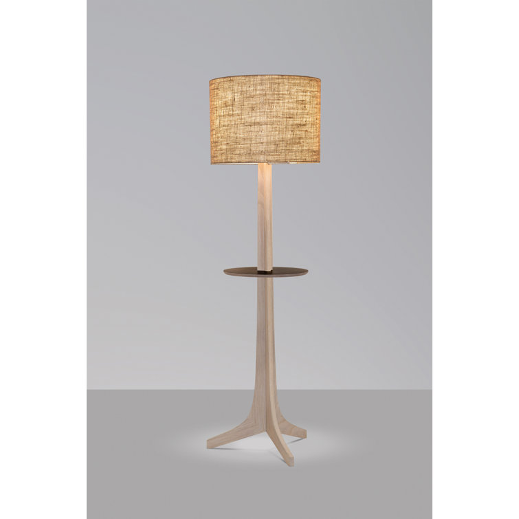 Brushed Brass Burlap Tripod Floor Lamp with Oak Base