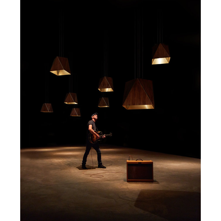 Brushed Brass and Walnut Geometric Pendant Light