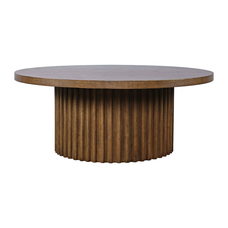 Auden 40'' Walnut Round Fluted Pedestal Coffee Table with Wheels