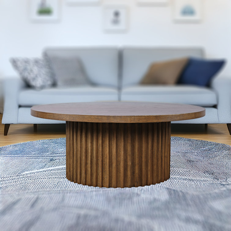 Auden 40'' Walnut Round Fluted Pedestal Coffee Table with Wheels