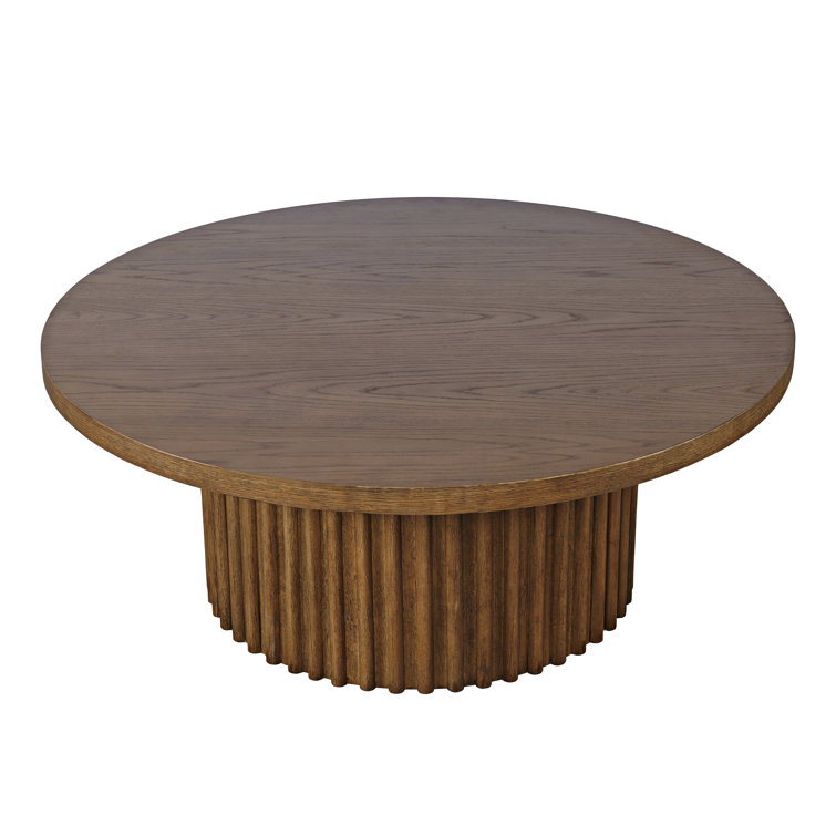 Auden 40'' Walnut Round Fluted Pedestal Coffee Table with Wheels
