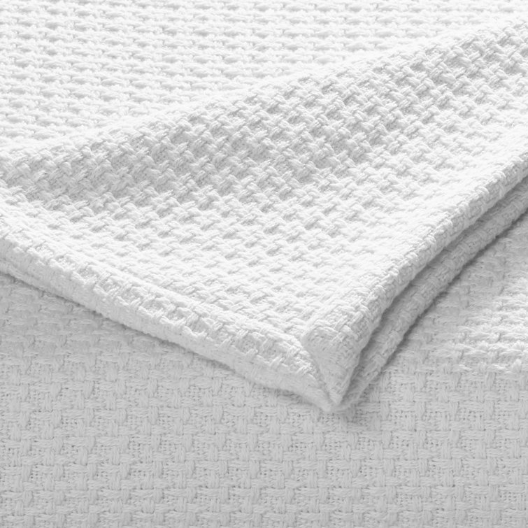 Coastal Knit King-Sized White Cotton Blanket - Reversible & Machine Washable