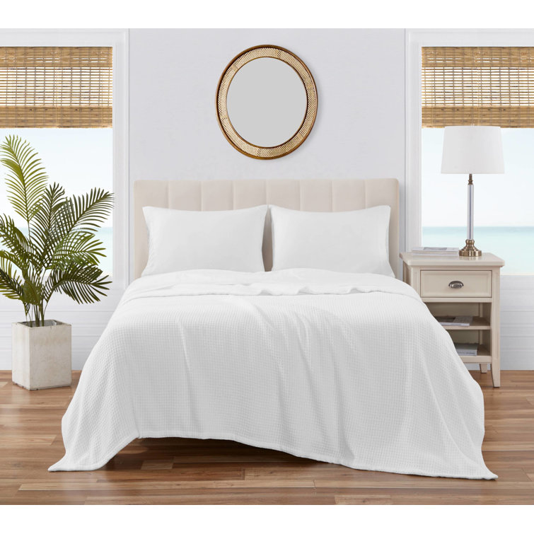 Coastal Knit King-Sized White Cotton Blanket - Reversible & Machine Washable