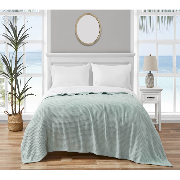Coastal Knit King-Sized Cotton Blanket in Aqua