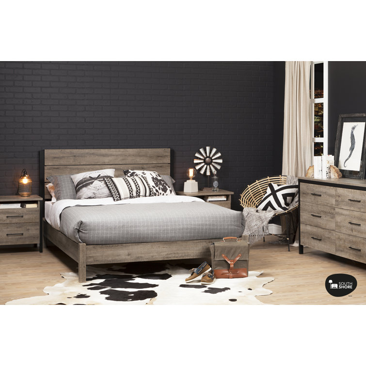 Munich Weathered Oak and Matte Black 2-Drawer Nightstand