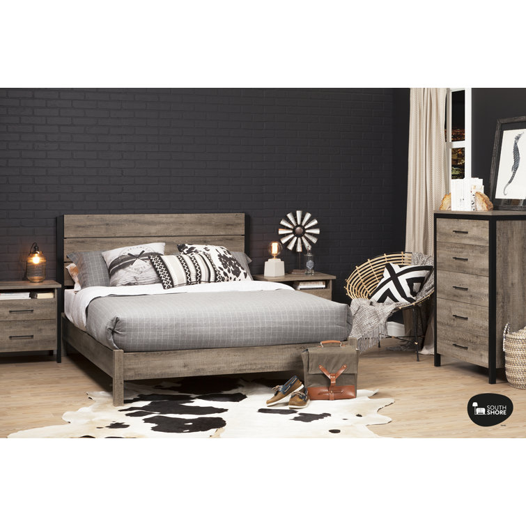 Munich Weathered Oak and Matte Black 2-Drawer Nightstand