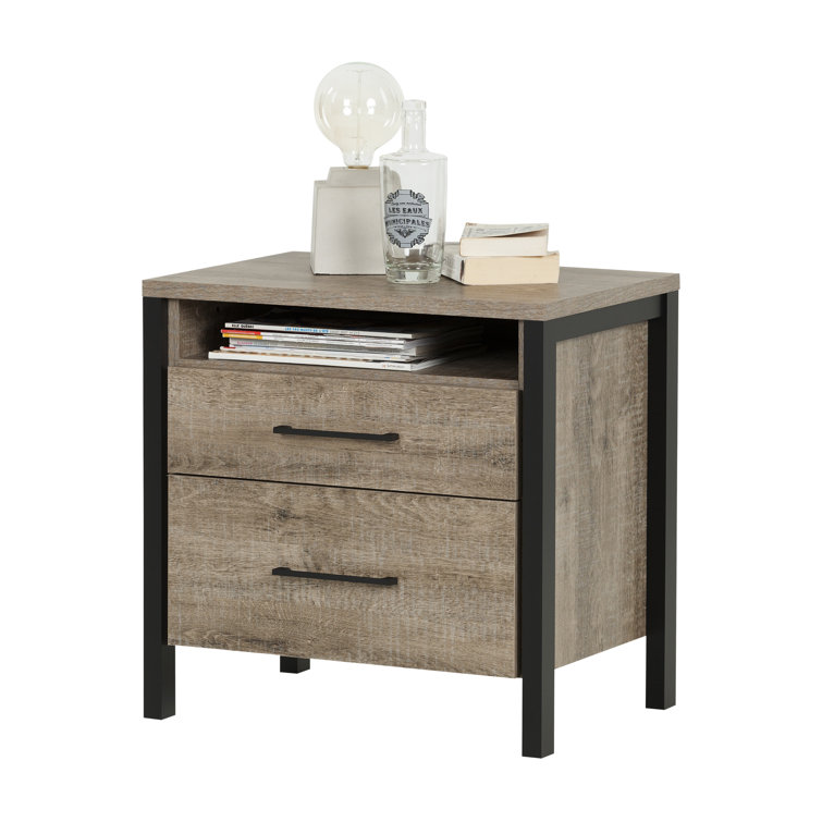 Munich Weathered Oak and Matte Black 2-Drawer Nightstand