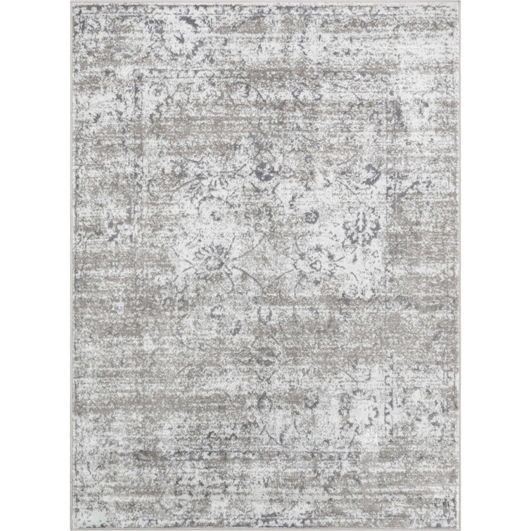 Ivory and Gray Vintage Oriental Rectangular Area Rug