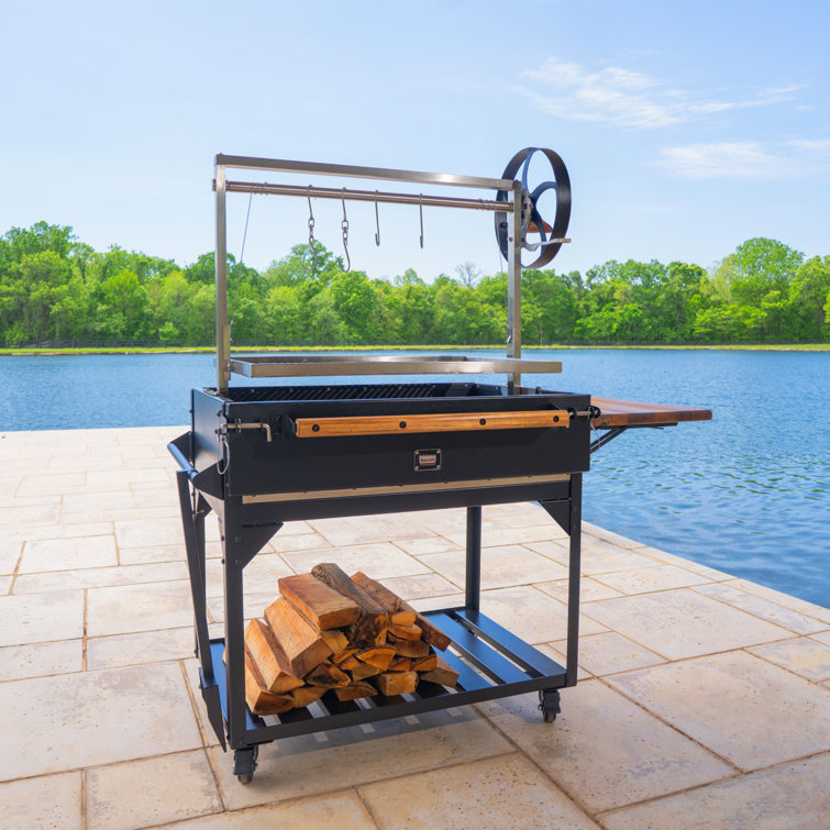 Argentine Santa Maria Charcoal Grill with Stainless Steel and Wood