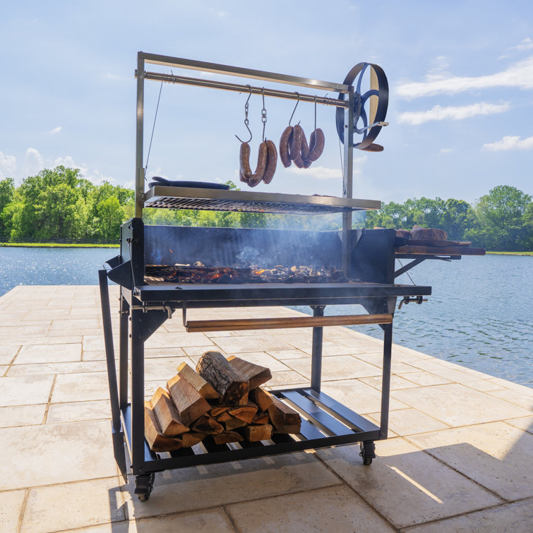 Argentine Santa Maria Charcoal Grill with Stainless Steel and Wood