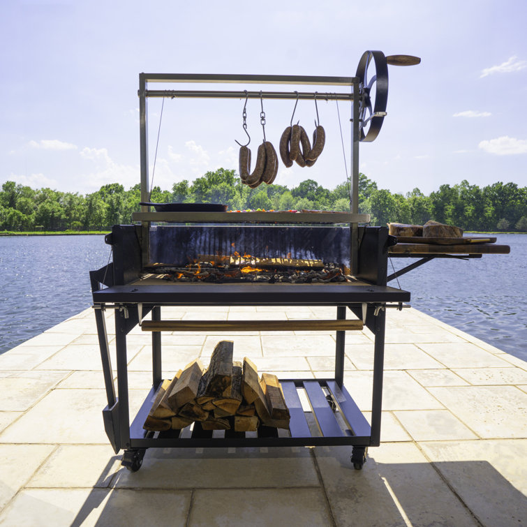 Argentine Santa Maria Charcoal Grill with Stainless Steel and Wood