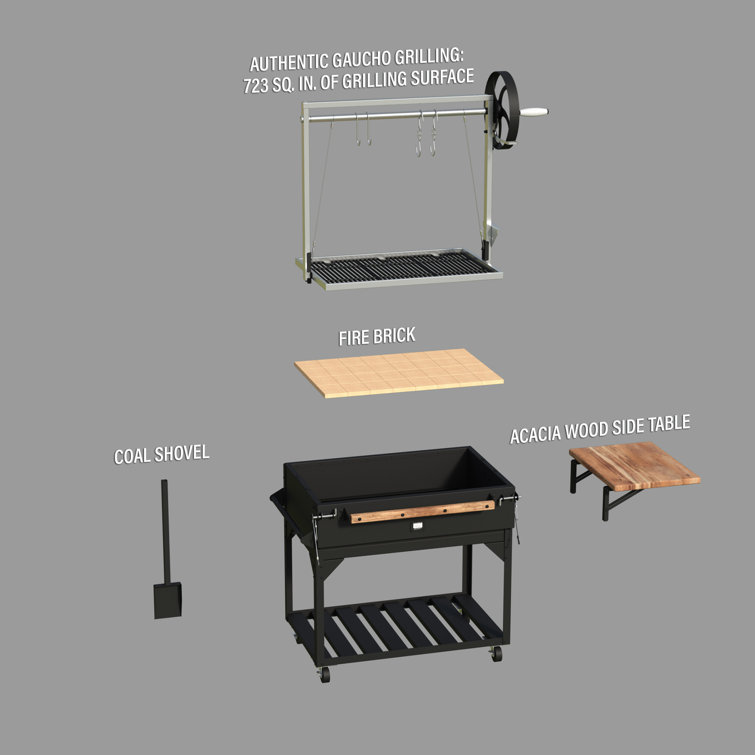 Argentine Santa Maria Charcoal Grill with Stainless Steel and Wood