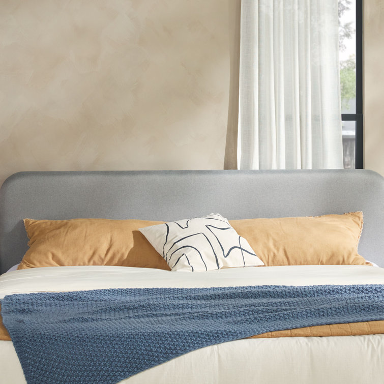 Contemporary Black Pine Wood King Bed with Gray Upholstered Headboard
