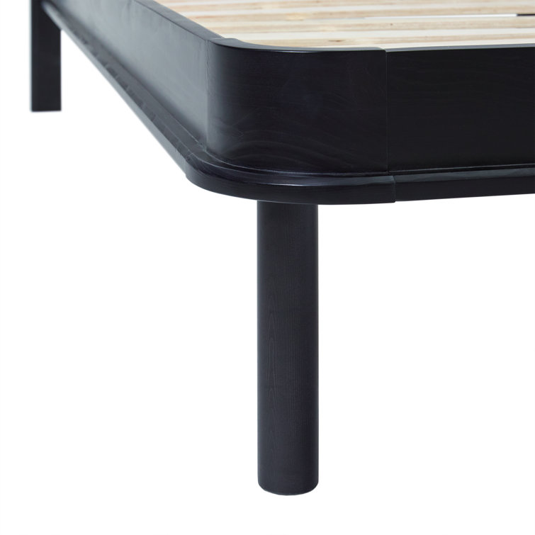 Contemporary Black Pine Wood King Bed with Gray Upholstered Headboard