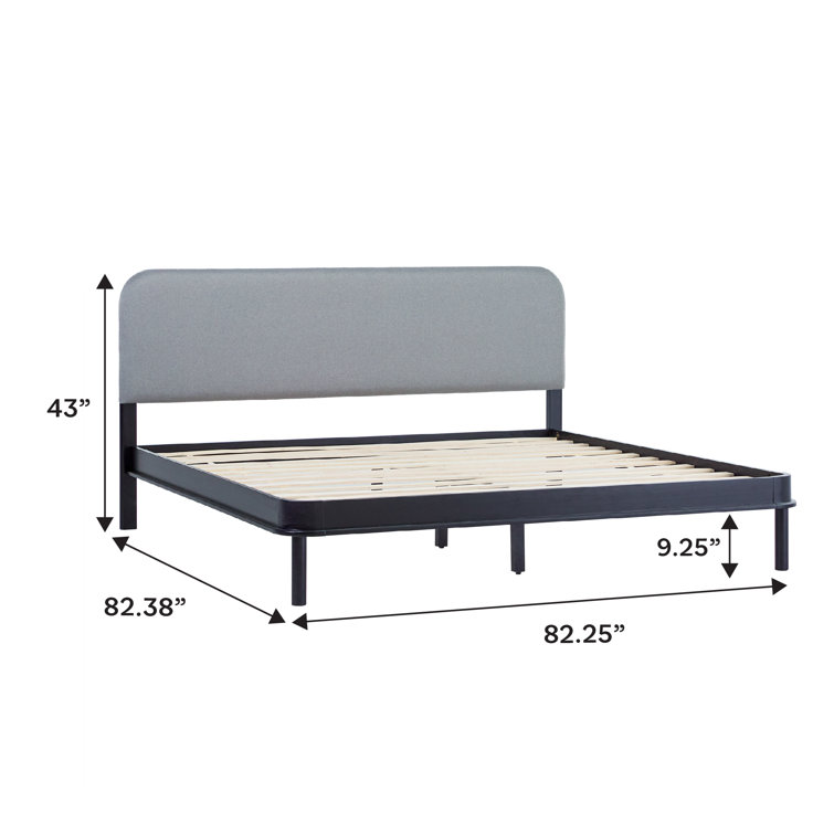Contemporary Black Pine Wood King Bed with Gray Upholstered Headboard