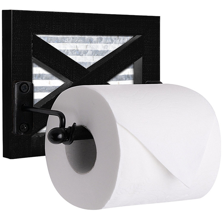 Black Wood and Metal Farmhouse Toilet Paper Holder