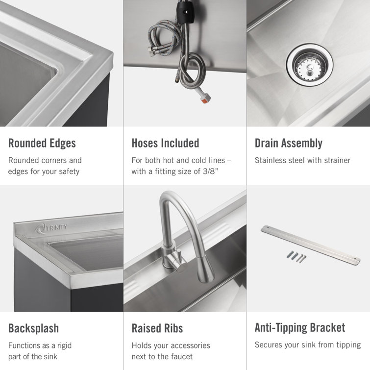 Stainless Steel Freestanding Utility Sink with Pull-Out Faucet