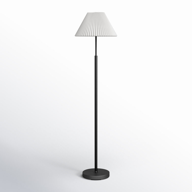 Black Steel Floor Lamp with White Pleated Shade