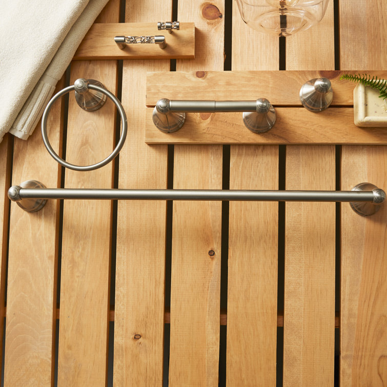 Satin Nickel 4-Piece Bathroom Hardware Set with Towel Bar